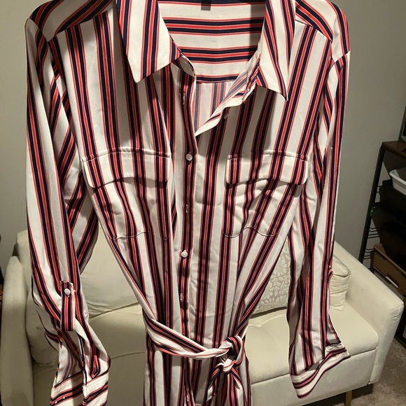 Madison Men's Casual Shirt - Navy, Red, and White Stripes - Picture 2 of 3